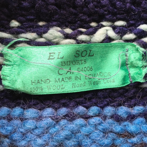 Chunky Wool Hand Knit Equador Fair Isle Sweater Pullover Sz S - M El Sol - Picture 5 of 6